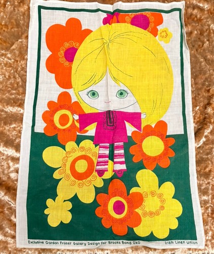 Irish linen tea - towel, flower