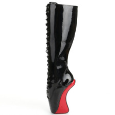 7" High Heel Hoof Heelless Boots Pointed Toe Zip Lace-up Heel Party Knee-High