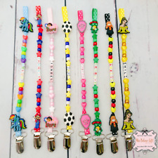 Character Personalised Dummy Clip Pacifier Holder or Bag Zip Clip Reborn Doll 