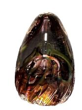 Selkirk Glass Amethyst Pink Yellow Fire Swirl Paperweight Dome 8cm Art Glass