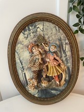 Vintage 50s Kitsch Wall Plaque 3D Children German Oval Framed Retro Gallery Wall