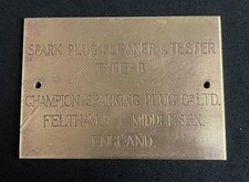 CHAMPION SPARKING PLUG CLEANER & TESTER TYPE B VINTAGE BRASS PLATE SIGN BADGE
