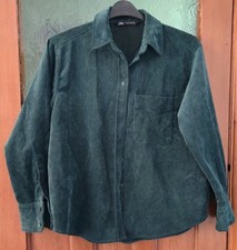 Zara Ladies Olive Dark Green Corduroy Shirt Pocket Size M
