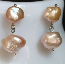 Large Baroque Pearls Dangle Stud Earrings