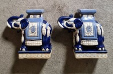 Elephant Ceramic Jardiniere Plant Pot Stand Seat Oriental Vintage Blue/White