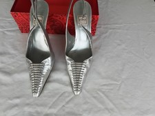 Renata Italian Silver Broccato Ladies Stappy PARTY Shoes Size 38.5 Uk6