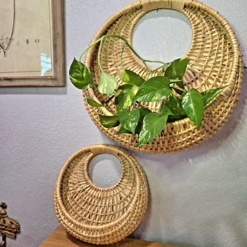 Vintage wicker wall pocket - wicker,