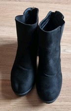 Select Women's Black Block Heeled Ankle Boots Size 8 Suede Leather Zip Up