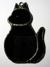 Stained Glass Cat - Black - Handmade 9cms (3.5ins) Length 6cms (2.5ins) Wide NEW