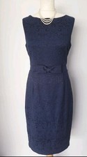 Lindy Bop Vintage 1950s 1960s Style Navy Blue Jacquard Pencil Dress UK 20 