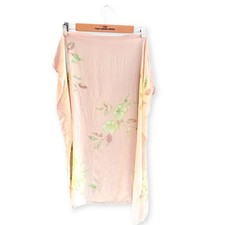 Ladies Pink Green Flower Print 100% Silk Square Scarf