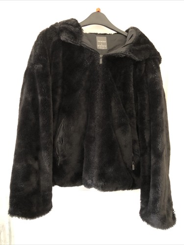 Ladies black hooded faux - -,
