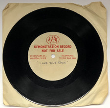 Sue & Sunny - I Like Your Style. Rare UK 7" ACETATE. Single Sided. *PLEASE READ*