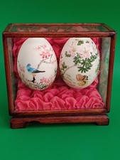 Decorative Chinese Traditional Hand Painted Egg in Wooden & Glass Display Case