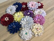 Handmade Japanese Kanzashi Satin and Jewelled Flowers Weddings Set of 3.