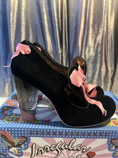 Irregular Choice Size 6 “Fairies In A Jar” Black Suede Perspex Heels With Bows