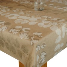 Leaf Stripe Taupe PVC Vinyl Wipe Clean Oilcloth Tablecloth