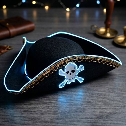 Black pirate tricorn hat - tricorn, skull