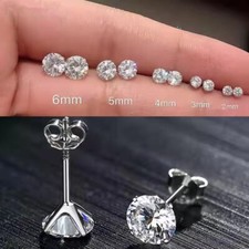 Pair Genuine 925 Sterling Silver Cubic Zirconia Stud Earrings Small Round CZ UK