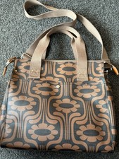 Orla Kiely Climbing Daisy oilcloth bag leather details beige & black rare 