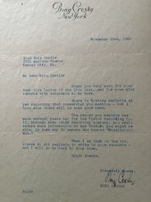Bing Crosby Autograph Letter