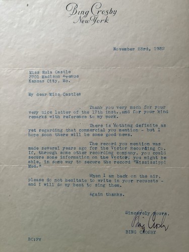 Bing crosby autograph - autograph, letter