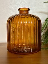 Amber Glass Vase Ribbed Design
