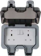 EXTERNAL OUTDOOR MAINS POWER TWIN SOCKET 13A 230V IP66 weatherproof patio shed