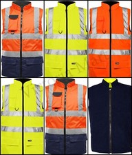 HI VIZ VIS VISIBILITY FLEECE BODY WARMER GILET WAISTCOAT REVERSIBLE WATERPROOF