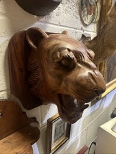 Vintage Hand Carved Extremely Heavy Wooden Lion Head Wall Mounted Sculpture 12”