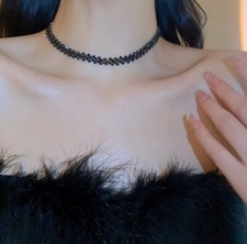 Choker Black Necklace Crystal Rhinestone 3 Row Diamante Shine Sparkly Party Gift