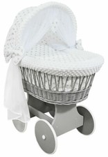 Grey wicker wheels crib - wheels, crib/baby