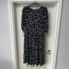 Whistles Dress Women's UK 8 Black Cream Short Sleeved Tiered Midi Smock Casual