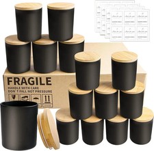 15 Pack 7 OZ Matte Black Candle Jars with Bamboo Lids for Making Candles Thick