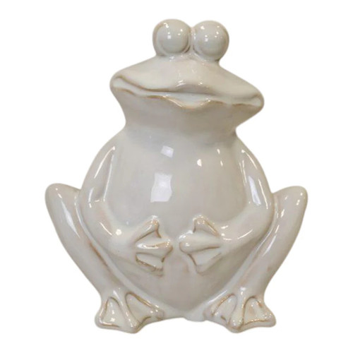 Cream ceramic smiling frog - cream,