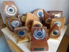 Selection of 12 Refurbished Wooden Sports Trophies/Plaques