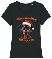 Womens DOBERMAN Pinscher Christmas T-Shirt Santa Hat Dog Woof Wishes Ladies Pet