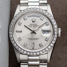 Rolex Platinum Day-Date 36mm 18346 President Diamond Bezel & Dial - Watch & Box