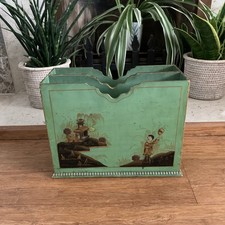 Antique/Vintage 1930's Wood Green Lacquer Chinoiserie Magazine  Rack Organiser