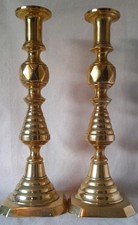 Antique Victorian Pair Of Brass Candle Stick Holders - Beehive - 30cm Tall