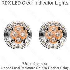 2 RDX LED 73mm Clear Indicator Lights For Land Rover Defender 90 110 Kit Cars