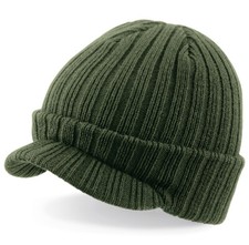 NEW PEAKED BEANIE HAT PLAIN MENS WOMENS BLACK RIBBED KNITTED WINTER KNIT CAP