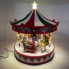 Mr. Christmas Vintage Christmas Carousel W/ Santa On Sleigh & Elves On Reindeer