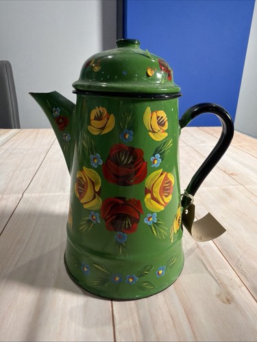 Vintage green enamel - green, coffee