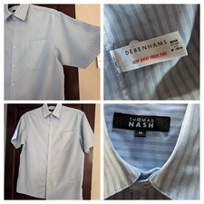 Men's Shirt Debenhams Thomas Nash Size M Blue Striped Short Sleeve Polyester