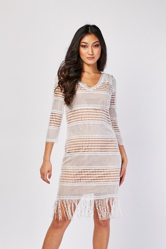 New white crochet - white, tassel