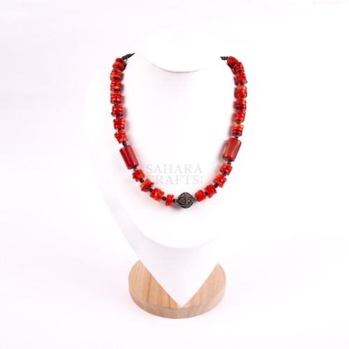 Coral agate stone - coral, necklace