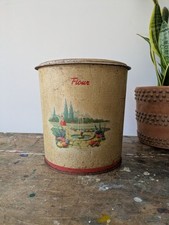 Vintage 1930s 40s Handiware Large Flour Storage Tin Canister Rare Prop Kitchen