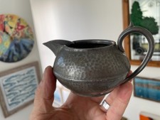 Vintage Civic Pewter Cream Jug – Hammered Arts & Crafts Style 1930s English Pewt