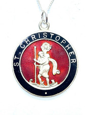 Vintage F&S Fattorini & Sons 1952 ST. Silver Enamel St Christopher Pendant  8.8g